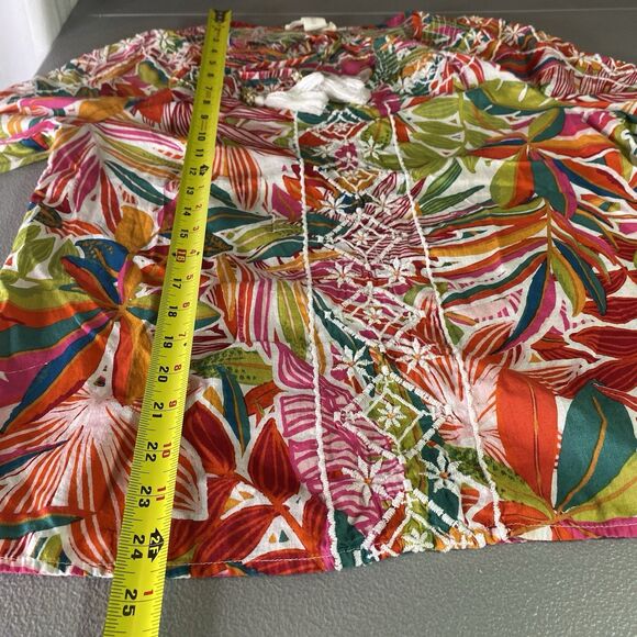 C&C CALIFORNIA Blouse Tassel Tie Embroidered Long Sleeves Floral Hawaiin Women S - Picture 7 of 9